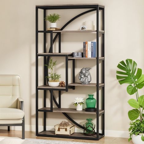 Industrielles 5-stöckiges Bücherregal, 180 cm hoch mit 8 Ablagefächern, Grau
