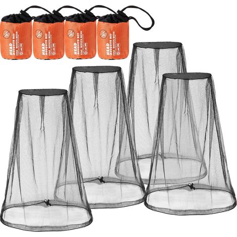 Lot de 4 moustiquaires, maille fine bloquant efficacement les moustiques, élastique compatible avec un chapeau - noir (1/5)