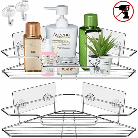 Shower Shelf Corner Shelf Without Drilling 2 Pack Bathroom Shelves 304 Stainless Steel Shower Shelf Shower Basket Shower Trays Self Adhesive Aluminum Corner Bathroom Organizer Kitchen Corner Shelf bat (1/5)