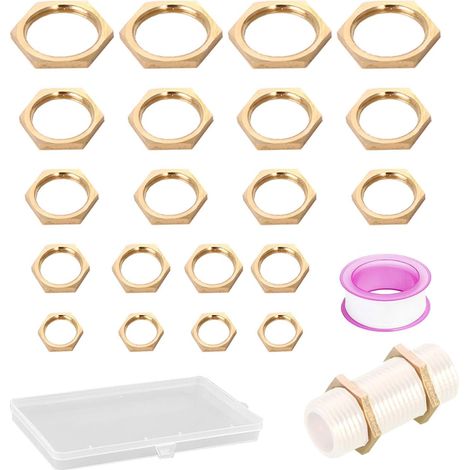 20PCS Écrou Hexagonal en Laiton, Contre Écrou Avec Six Pans 3/4 Pouce 1/2 3/8 1/4 1/8 Pouce, Hexagonal Laiton Femelle Écrous Blocage pour Éviers, Robinets, Tuyaux (1/5)
