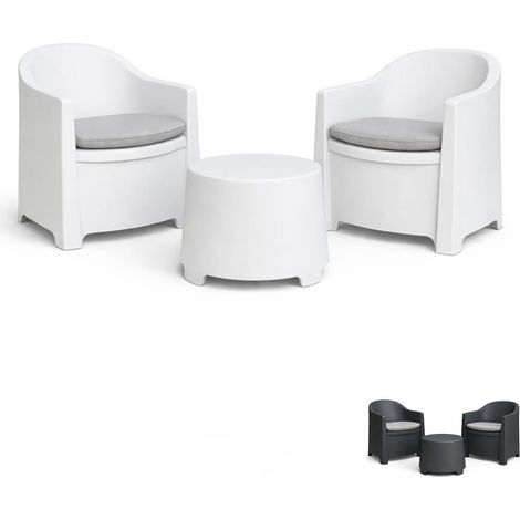 Set Salotto da Giardino 2 Posti in Polipropilene con Cuscini, 2 Poltrone e 1 Tavolino - Resistente agli Agenti Atmosferici - Colore Bianco (1/5)