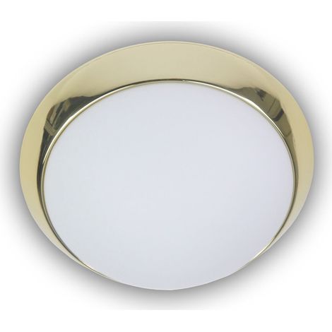 LED Deckenleuchte Deckenschale Opalglas matt, Dekorring Messing poliert, Ø 45cm (1/4)