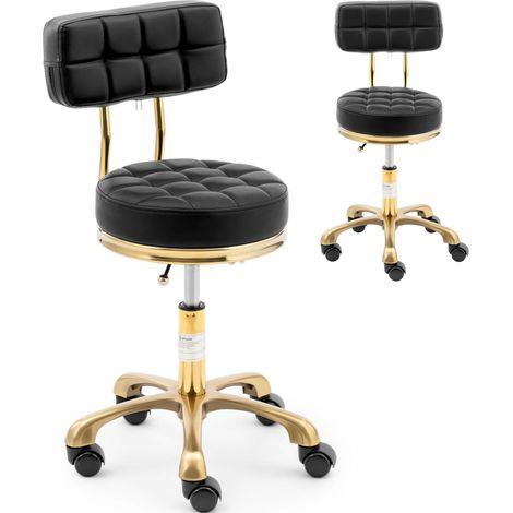 Taburete cosmético con respaldo sobre ruedas hasta 150 kg GELA negro y dorado (1/5)