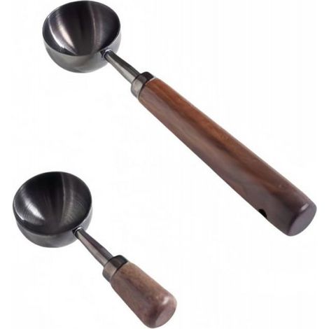 Lot de 2 cuillères à mesurer, acier inoxydable, manche en bois, 30 ml, pour café et thé (1/5)
