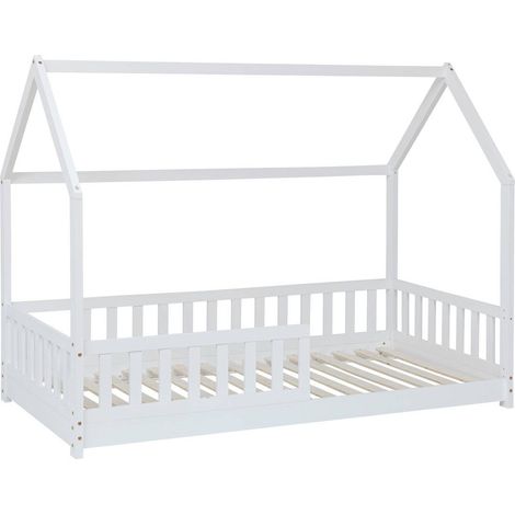 Cama Infantil Cabaña Bosco Blanca en Forma de Casa 90x190 cm Fabricada en Melamina