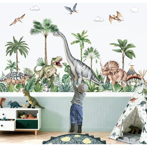 Stickers Muraux Dinosaure Autocollant Mural Animaux Dino Feuille (1/5)