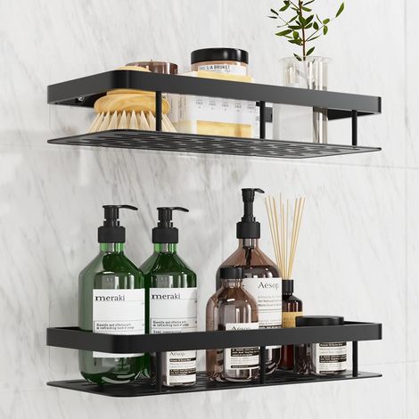 Adhesive shower enclosure - Wall-mounted stainless steel shower enclosure for bathroom and kitchen, double-layer black (1/5)