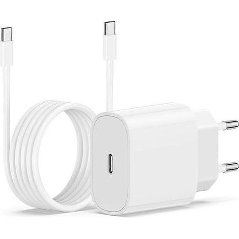 Chargeur mural compatible - SPIELSTABIL - USB C 20 W - Câble USB C 1,83 m - Charge rapide pour iOS (1/5)