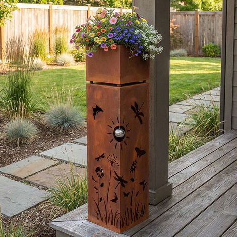 Colonna decorativa Colonna per piante Giardino Fiori Terrazza Effetto ruggine Metallo 25 x 25 x 102 cm (1/5)