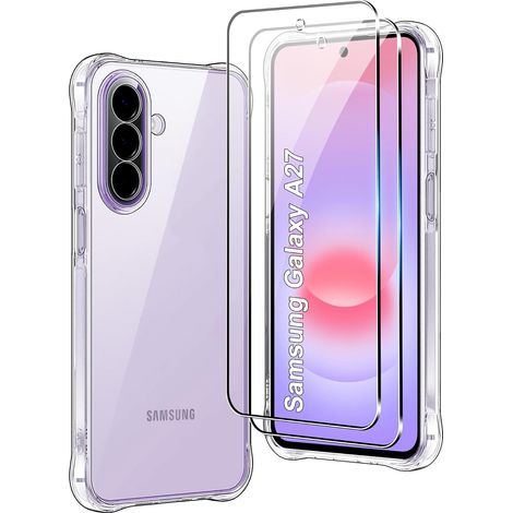 Coque pour Samsung Galaxy A27 5G avec 2 Films en Verre trempé, Ultra Fin Souple [Antichoc] Transparent en Silicone de Protection (1/5)