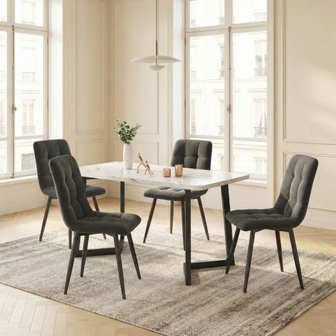Set di 4 sedie 44x46x86 cm, sedie da pranzo e sedie da soggiorno, gambe in metallo, stile scandinavo, adatte per ufficio e camera da letto, velluto, Grigio