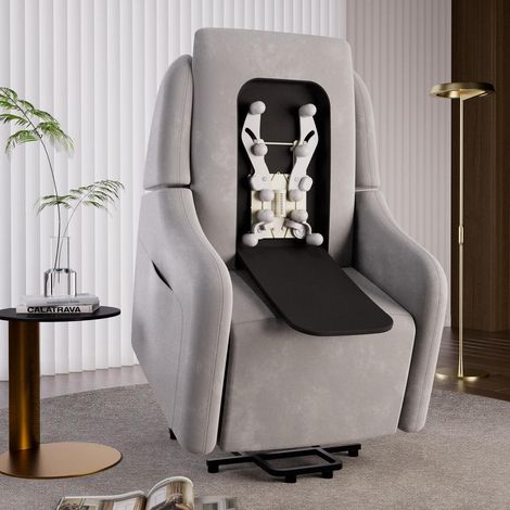 Elektrischer Massagesessel mit Aufstehhilfe und SL-Massagefunktion, Stoff Grau (1/5)