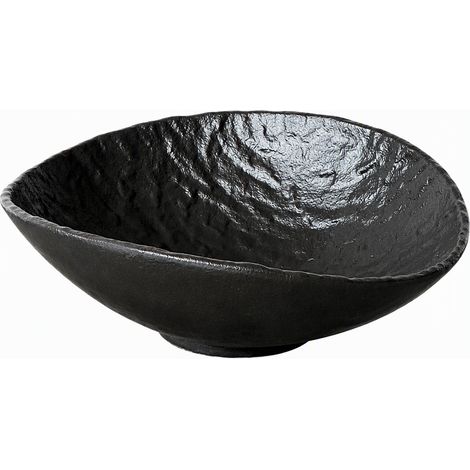 Bol à salade en céramique effet pierre, teinte noire