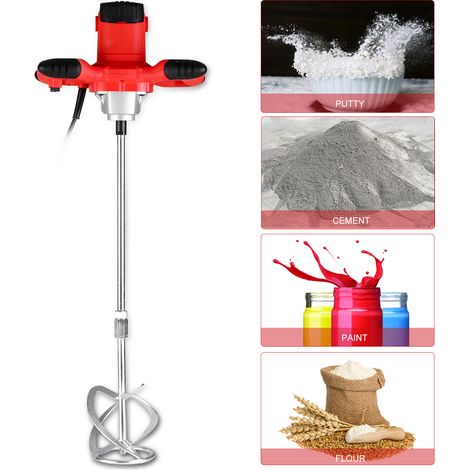 Mélangeur de ciment électrique 2100W, agitateur robuste, régulation à 6 vitesses, portable, type S, béton pour mortiers, peinture, coulis de boue (1/4)