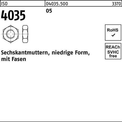 Écrou hexagonal ISO 4035 bas chanfrein M22 5 50 pièces