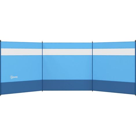 Paravent brise-vent de camping portable pliable avec sac de transport et poteaux en acier dim. 440 cm x 140 cm bleu (1/5)