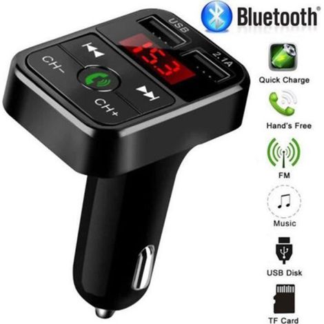 Transmetteur FM Bluetooth - Adaptateur Radio Sans Fil pour Voiture - Lecteur MP3 et Chargeur USB - Noir