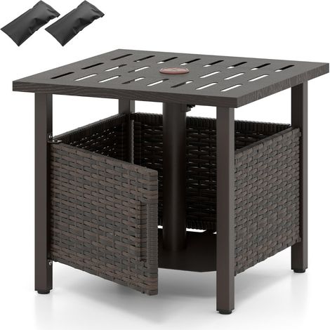 Tavolino rettangolare in rattan con foro per ombrellone 55,5 x 55,5 x 47,5 cm resistente ed elegante rattan PE marrone 200013991