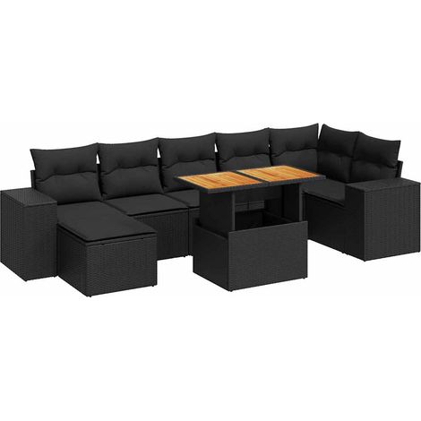 Set de sofás de jardín y cojines 8 piezas ratán sintético negro vidaXL (1/5)