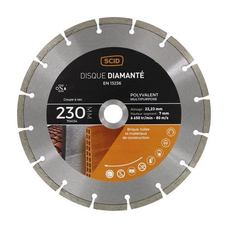 Disque diamanté polyvalent matériaux SCID - Diamètre 230 mm