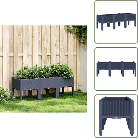 Pflanzkasten mit Beinen Grau 120x40x42 cm PP - Blumentopf - Pflanzkübel - Gartenmöbel - Balkon Deko - PP Topf (1/5)