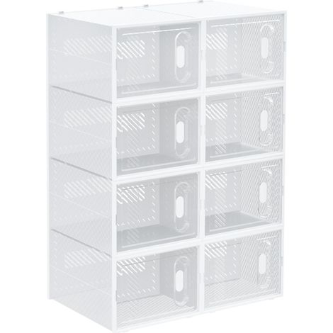 Range-chaussures 8 pièces, boîtes à chaussures empilables pour chaussures jusqu'à la pointure 46, portes magnétiques, plastique, 28 x 36 x 21 cm