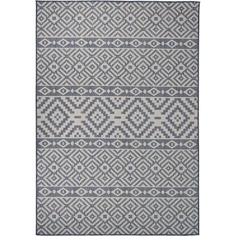 Outdoor-Teppich Flachgewebe 160x230 cm Blau Gestreift