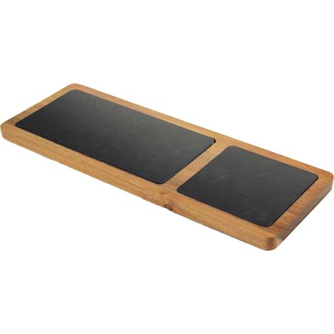 VASSOIO IN LEGNO CON ARDESIA 35X13X1.5 CM PER APERITIVI E FINGER FOOD (1/4)
