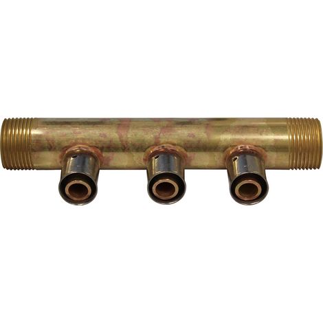 Collecteur à Sertir PER entraxe 40mm Ø3/4" (20/27) Mâle Mâle - 3 Piquages Ø12 avec ses Bagues - Arcanaute (1/2)