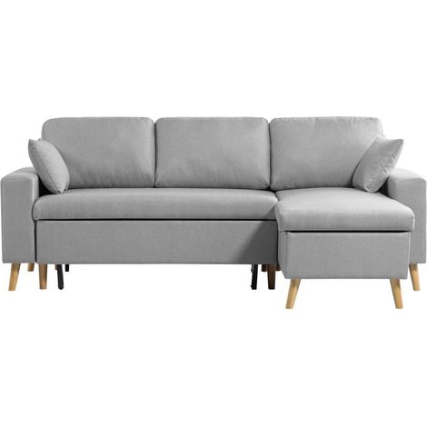 Canapé d'angle MARIA SCANDINAVE Réversible et Convertible - Gris clair (1/5)