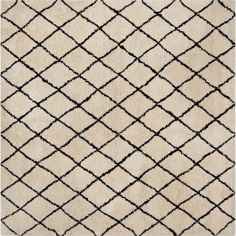 Alfombra de poliester beige negro 200 x 200 cm patron geométrico moderno Midyat