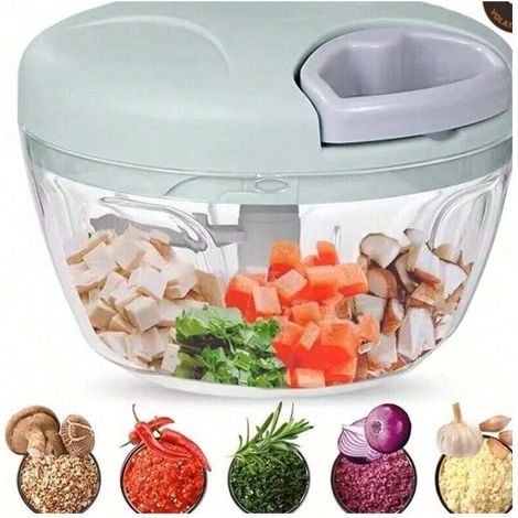 Hachoir à aliments, hachoir à ail avec récipient, hachoir de cuisine à légumes, robot culinaire manuel à cordon de serrage, hachoir à lame tranchante pour hacher les oignons, le chili et l'assaisonnem