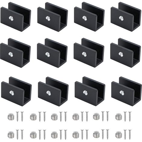 12 pinces à verre, supports d'étagère en aluminium, supports de cloison en verre réglables, pour étagères en verre de 10 à 12 mm d'épaisseur, pour salles de bains, balcons (avec vis) (1/5)