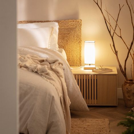 Lampe à Poser Bois et Tissu Haarle Blanc