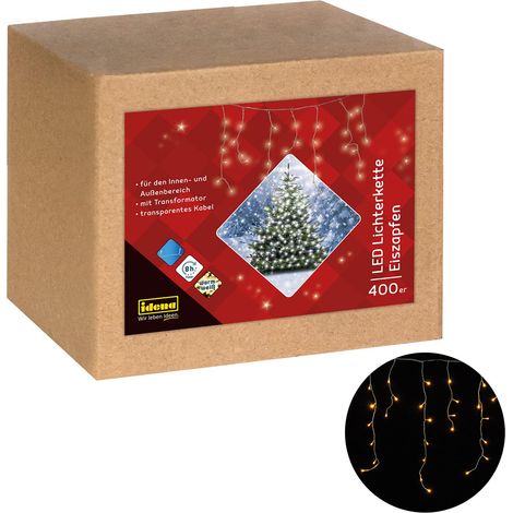 Idena 31270 - Catena luminosa a LED con 400 LED in bianco caldo, con funzione timer di 8 ore e trasformatore, con fili, circa 10,27 cm di lunghezza, decorazione natalizia per giardino, balcone e (1/5)