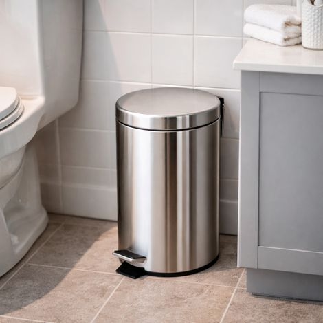 Pattumiera cestino portarifiuti in acciaio inox argentato con pedale - 5 lt.