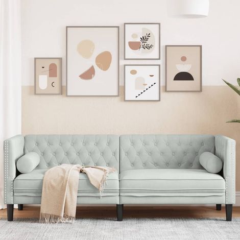 vidaXL Divano Chesterfield con Rinforzi 3 Posti Grigio Chiaro Velluto