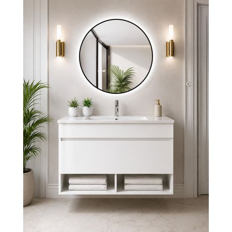 Badmöbel hängend mit Waschbecken extra flach ORIGENBATH NEBARI mit Schublade ohne Spiegel 100x40 cm weiß