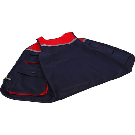 Veste haute visibilité XXL avec bandes réfléchissantes, 4 poches et fermeture éclair, couleur bleu violacé et rouge. (1/5)