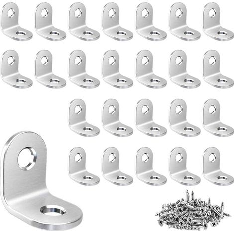 Pack of 20 angle connectors, stainless steel angle brackets, furniture angles 90 degrees with screws, angle bracket for table, chair, window, silver - 20×20mm