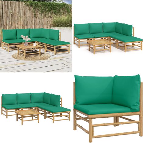6-tlg. Garten-Lounge-Set mit Grünen Kissen Bambus - Bambus Möbel - Gartenloungeset - Outdoor Möbel - Gartenmöbel - Esstisch - Home & Living (1/5)