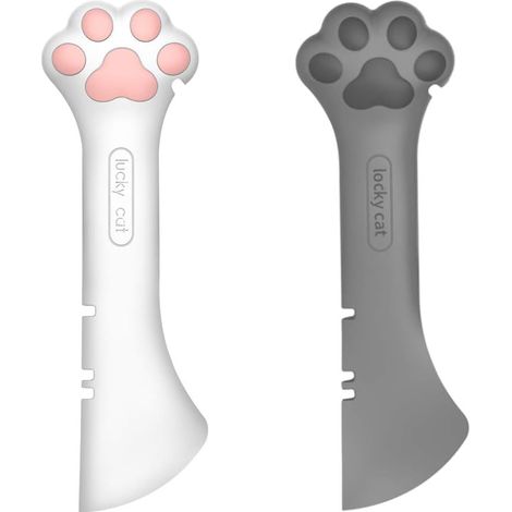 Lot de 2 ouvre-boîtes multifonctionnels pour animaux de compagnie : cuillère en silicone adorable pour chiens et chats, mini-spatule pour aliments humides, ouvre-boîtes. (1/5)