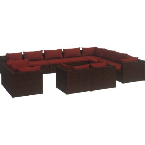 12-tlg. Garten-Lounge-Set mit Kissen Braun Poly Rattan vidaXL (1/5)
