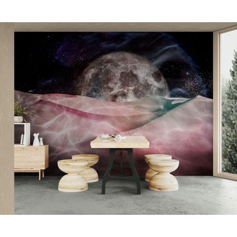 Papier peint espace – Lune onirique aux dunes rosées - 150 x 250 cm (1/2)