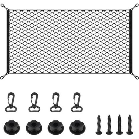 Red portaequipajes para coche - Sistema de tensado de la red de carga - Transporte seguro - Refuerzo de doble borde - 110x60cm - Negro (1/5)