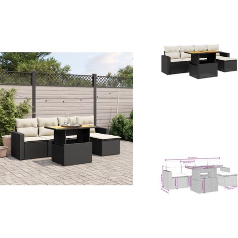 6-tlg. Garten-Sofagarnitur mit Kissen Schwarz Poly Rattan - Gartensorte - Gartenmöbelset - Outdoor Möbel - Lounge Set - Rattan Gartenmöbel
