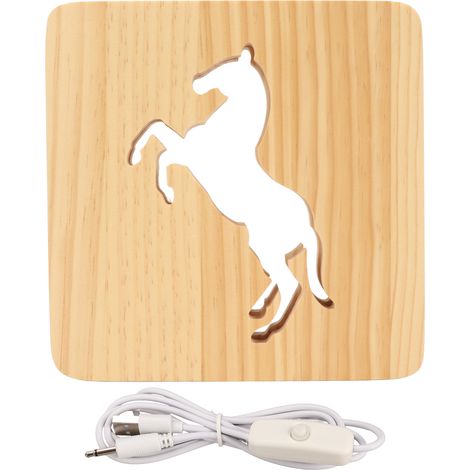 Lampe de chevet en bois sculpté en forme de cheval creux, lampe LED de décoration avec protection des yeux, veilleuse élégante pour chambre (1/5)