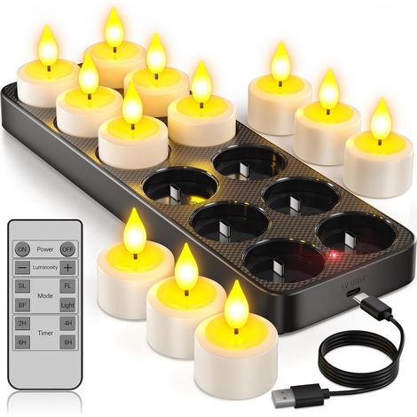 12 Bougie Chauffe Plat LED Rechargeable avec Station de Recharge, Fausse Bougies à LED Flamme Vacillante Bougie Decorative Electrique avec Télécommande pour Deco Noel Anniversaire Maison Chambre (1/5)