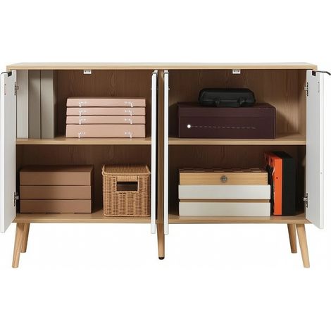 Credenza contenitore a 4 ante in truciolato bianco 120 x 35 x 77,4 cm MODENUIT (1/5)