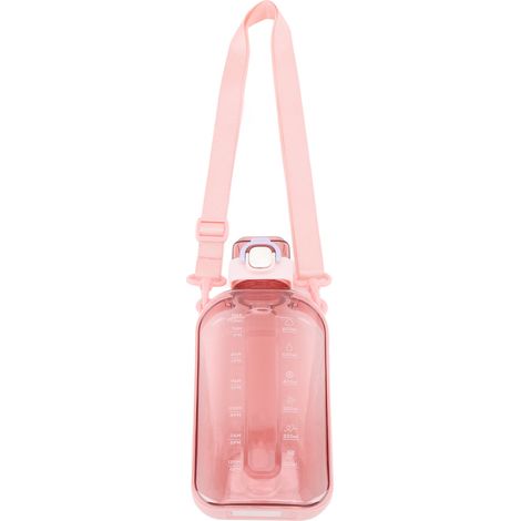 750 ml PC-Flachwasserflasche, transparent, auslaufsicher, tragbar, schlank, mit Skala und Tragegurt für Reisen, Fitnessstudio, Camping, Pink (1/5)